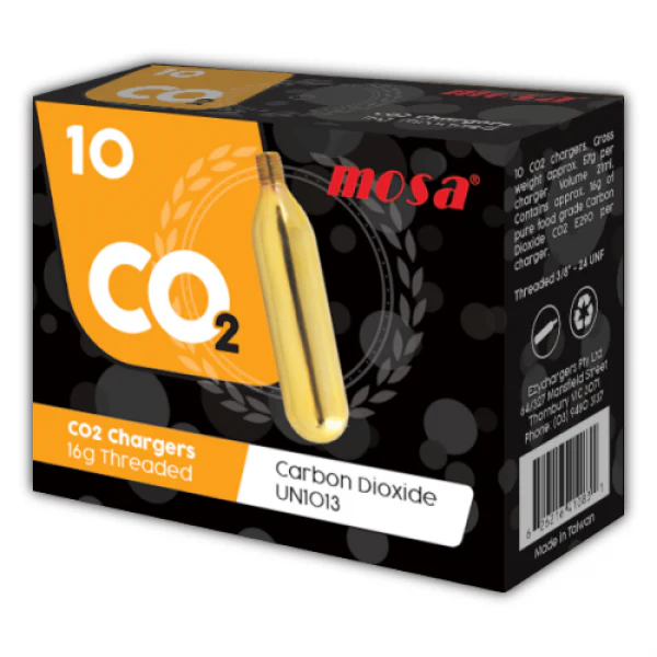 10x Mosa CO2 16gr gas chargers (Threaded)
