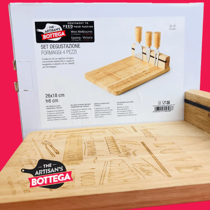 Cheese Board Timber - with 3 knives on magnet holder