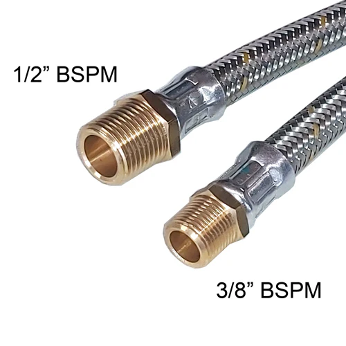 3/8 BSPM x 1/2 BSPM Stainless Steel Hose - Image 2