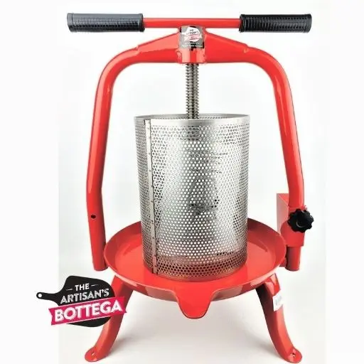 Press T-BAR Manual Fruit Press #20 BE Red Frame with S/S Rolled Basket - Baesso