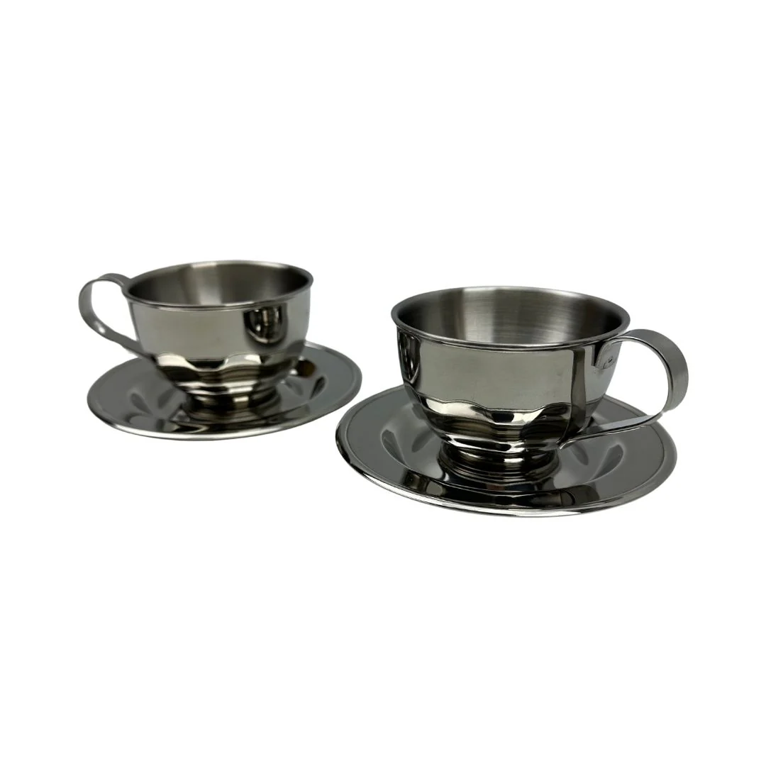 Stainless Steel Coffee Cup and Saucer - Image 2