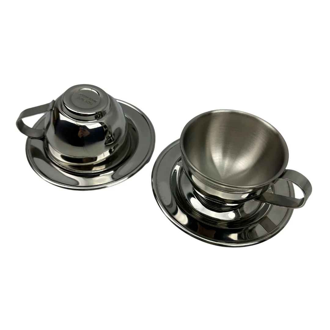 Stainless Steel Coffee Cup and Saucer - Image 3