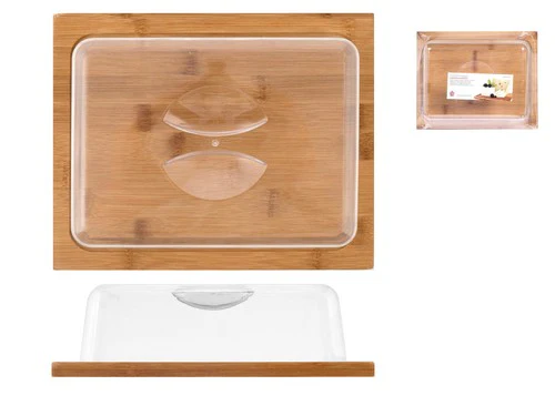 Wooden Cheese Board with Square Plastic Dome