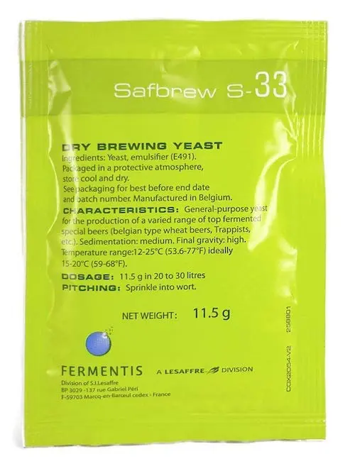 Yeast Safbrew S-33 Dry Yeast - 11.5g